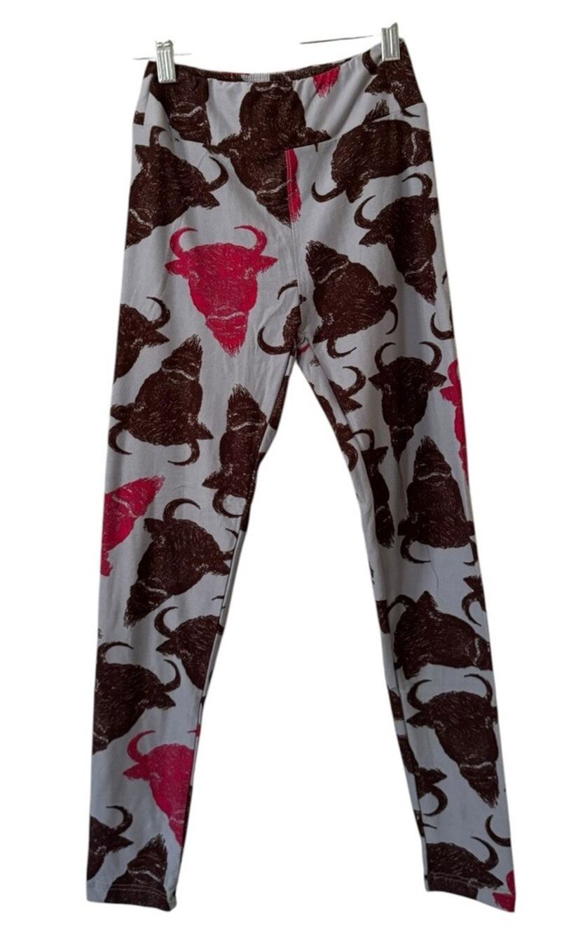 LulaRoe Women Sz OS Leggings Stretch Buffalo Nature Teacher Artsy Outdoor Native